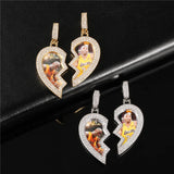 Heart Shaped Photo Pendant Necklace With Cubic Zircon Memorial Jewelry