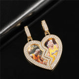 Heart Shaped Photo Pendant Necklace With Cubic Zircon Memorial Jewelry