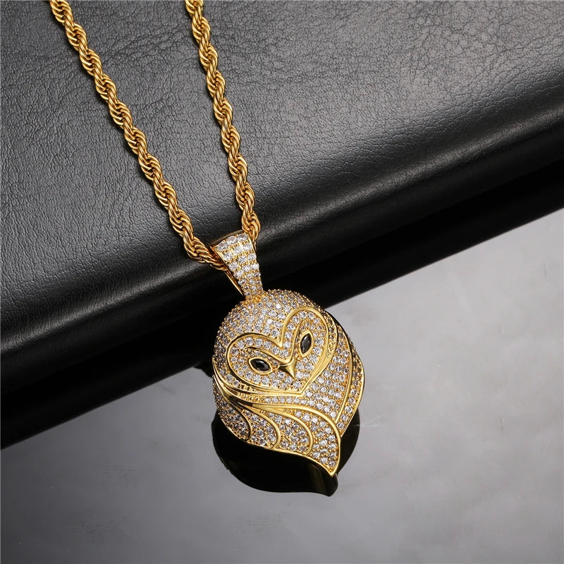 Owl Head Pendant Iced Out Cubic Zircon in Men's Jewelry