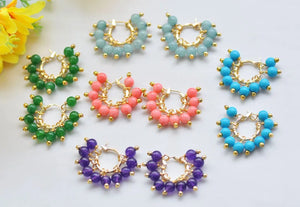 6mm Amethyst Turquoise Jade Coral Gem-Stone Dangle Earring