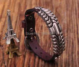 Brown Leather Bracelet Wristband wavy Studs Cuff Unisex&Men's