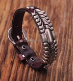 Brown Leather Bracelet Wristband wavy Studs Cuff Unisex&Men's