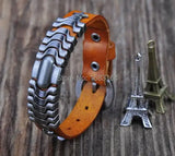 Orange Leather Bracelet Wristband with Studs Men's