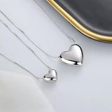 S925 Silver 3D Heart Necklace Retro Platinum Women Wedding Jewelry