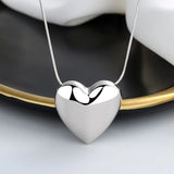 S925 Silver 3D Heart Necklace Retro Platinum Women Wedding Jewelry