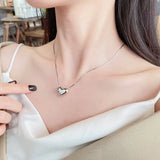 S925 Silver 3D Heart Necklace Retro Platinum Women Wedding Jewelry