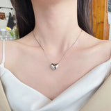 S925 Silver 3D Heart Necklace Retro Platinum Women Wedding Jewelry