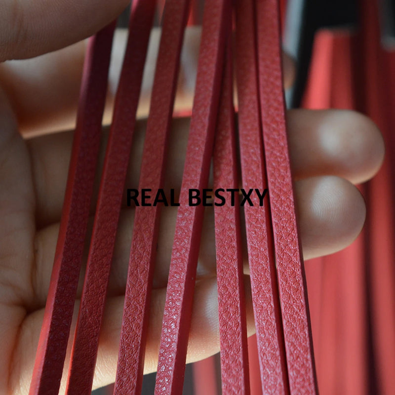 5m/lot Red Flat Square Leather Rope Natural Cord For DIY Men Bracelet