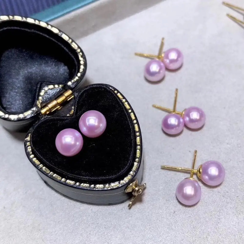 S925 Sterling Silver 7-8mm Pink Pearls Studs Earrings