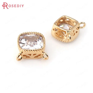 4pcs High Champagne Brass Zircon Square Charms Diy Jewelry