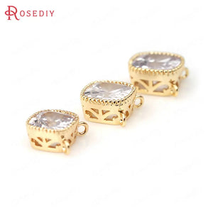 4pcs High Champagne Brass Zircon Square Charms Diy Jewelry