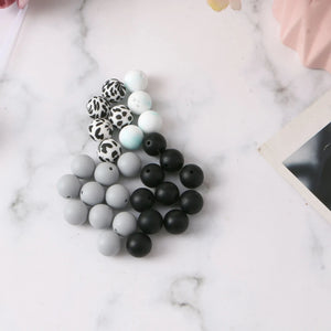 Leopard Print Cow Silicone Beads with Tassle Keyring Clasp