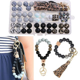 Leopard Print Cow Silicone Beads with Tassle Keyring Clasp