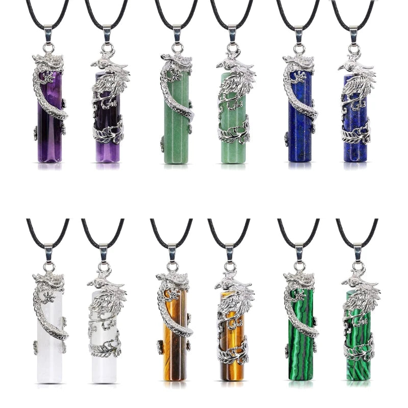 Crystal Dragon Phoenix Couples Necklace Set