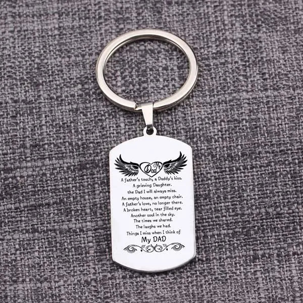 DAD Memorial Keychain Gift - Stainless Steel Bag Charm Keytag