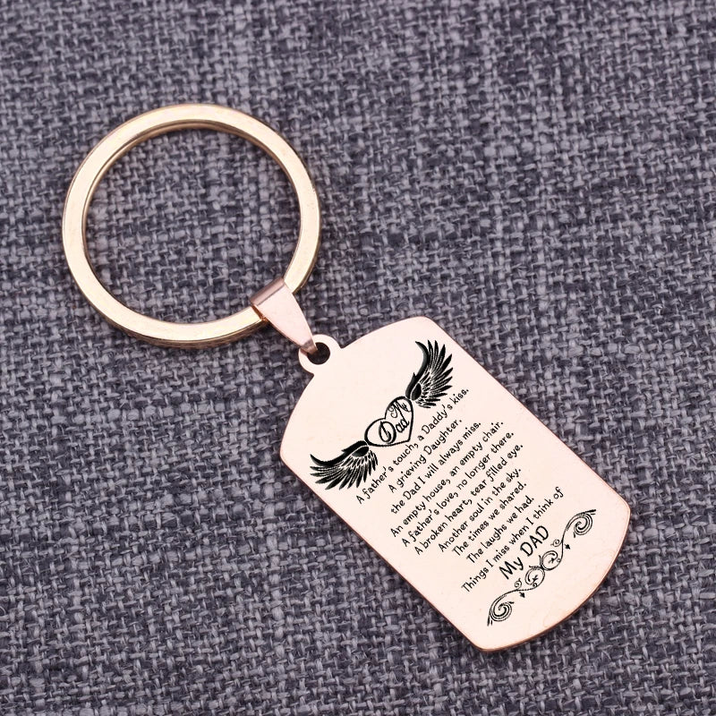 DAD Memorial Keychain Gift - Stainless Steel Bag Charm Keytag