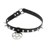 Metal Spike PU Leather Collar Necklace with Pendant Punk Jewelry