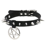Metal Spike PU Leather Collar Necklace with Pendant Punk Jewelry