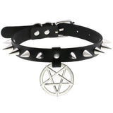Metal Spike PU Leather Collar Necklace with Pendant Punk Jewelry