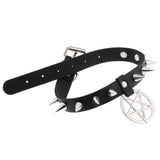 Metal Spike PU Leather Collar Necklace with Pendant Punk Jewelry