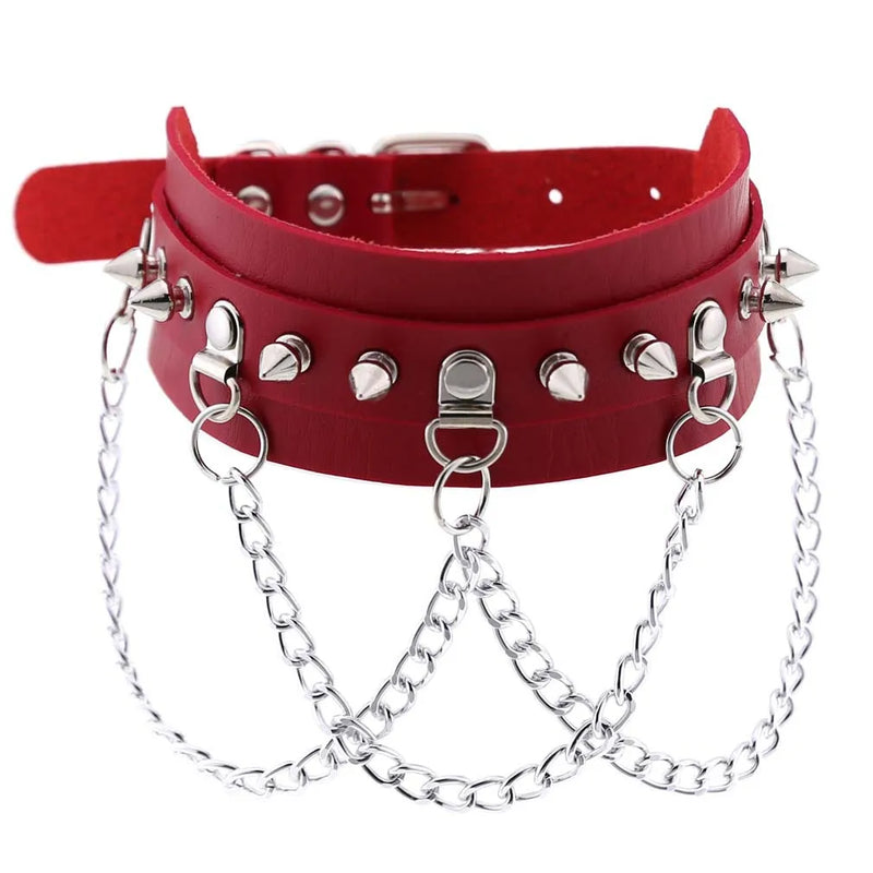 DAILOU Spikes Collar PU Leather Necklace Punk Gothic Accessory