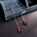 14K Injection Garnet Long Earrings - Ideal Gift for Her