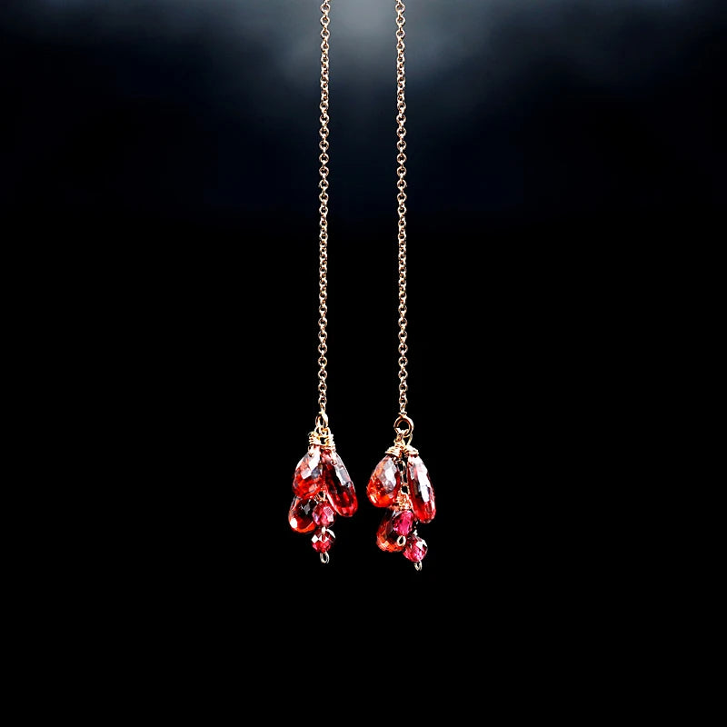 14K Injection Garnet Long Earrings - Ideal Gift for Her