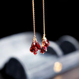 14K Injection Garnet Long Earrings - Ideal Gift for Her