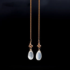 14K Grey Moonstone Long Earrings for Girlfriend
