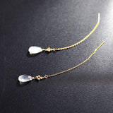 14K Grey Moonstone Long Earrings for Girlfriend