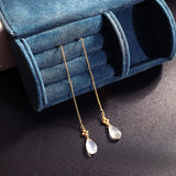 14K Grey Moonstone Long Earrings for Girlfriend