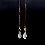14K Grey Moonstone Long Earrings for Girlfriend