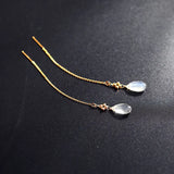 14K Grey Moonstone Long Earrings for Girlfriend