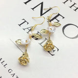 14k Rose Ear Hooks Light Jewelry Pearl Retro Earrings