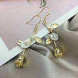 14k Rose Ear Hooks Light Jewelry Pearl Retro Earrings
