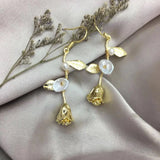 14k Rose Ear Hooks Light Jewelry Pearl Retro Earrings