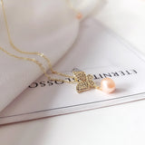 14k Gold-plated Butterfly Necklace with Micro-diamond & Freshwater Pearl