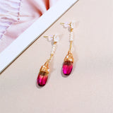Red Crystal Pearl Studs Earrings 925 Silver Jewelry for Women