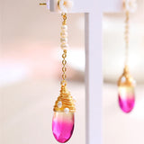 Red Crystal Pearl Studs Earrings 925 Silver Jewelry for Women