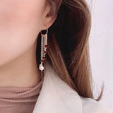 Garnet & Pearl Tassel Earrings, Copper Plated