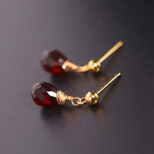 Faceted Drop Garnet Earrings 14k Filled Short Earrings
