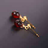 Faceted Drop Garnet Earrings 14k Filled Short Earrings
