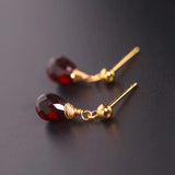 Faceted Drop Garnet Earrings 14k Filled Short Earrings