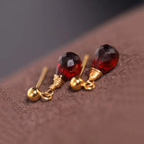 Faceted Drop Garnet Earrings 14k Filled Short Earrings