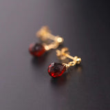 Faceted Drop Garnet Earrings 14k Filled Short Earrings