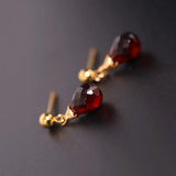 Faceted Drop Garnet Earrings 14k Filled Short Earrings