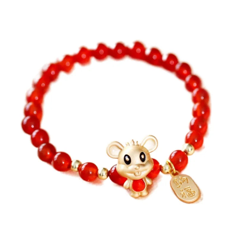 Red Agate Mouse Style Bracelet for Women