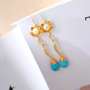 Turquoise Pearl Earrings, 7-8mm, Women's Jewelry Gift