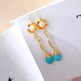 Turquoise Pearl Earrings, 7-8mm, Women's Jewelry Gift