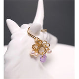 Amethyst Earrings Freshwater Pearl 14K Yellow Gold Women's Gemstones